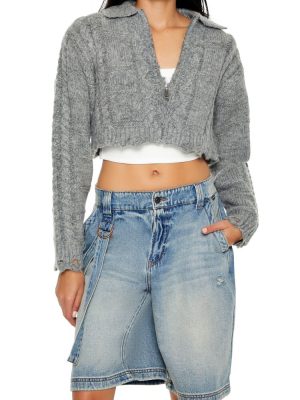 Cable Knit Sharkbite Half-Zip Sweater