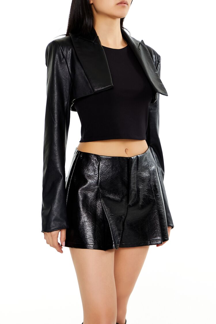 Faux Leather Cropped Blazer - Image 4