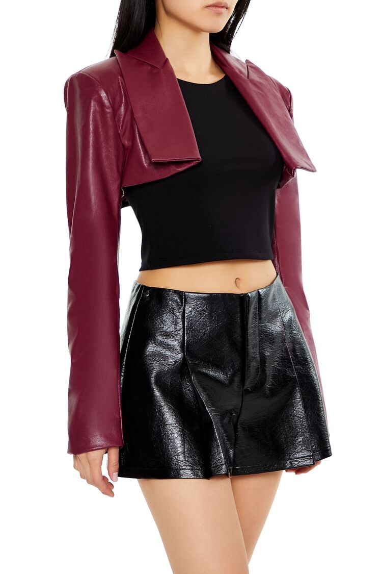 Faux Leather Cropped Blazer - Image 9