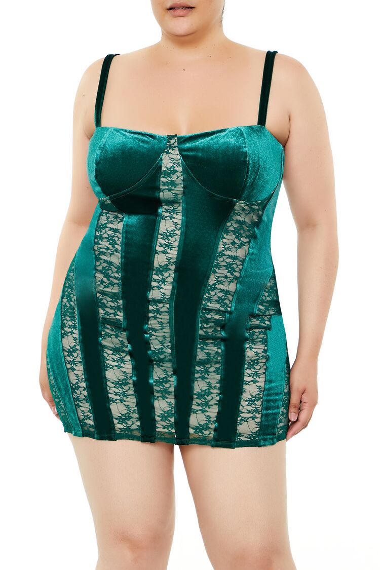 Plus Size Lace & Velvet Mini Dress - Image 2