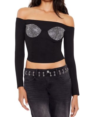 Rhinestone Off-the-Shoulder Top