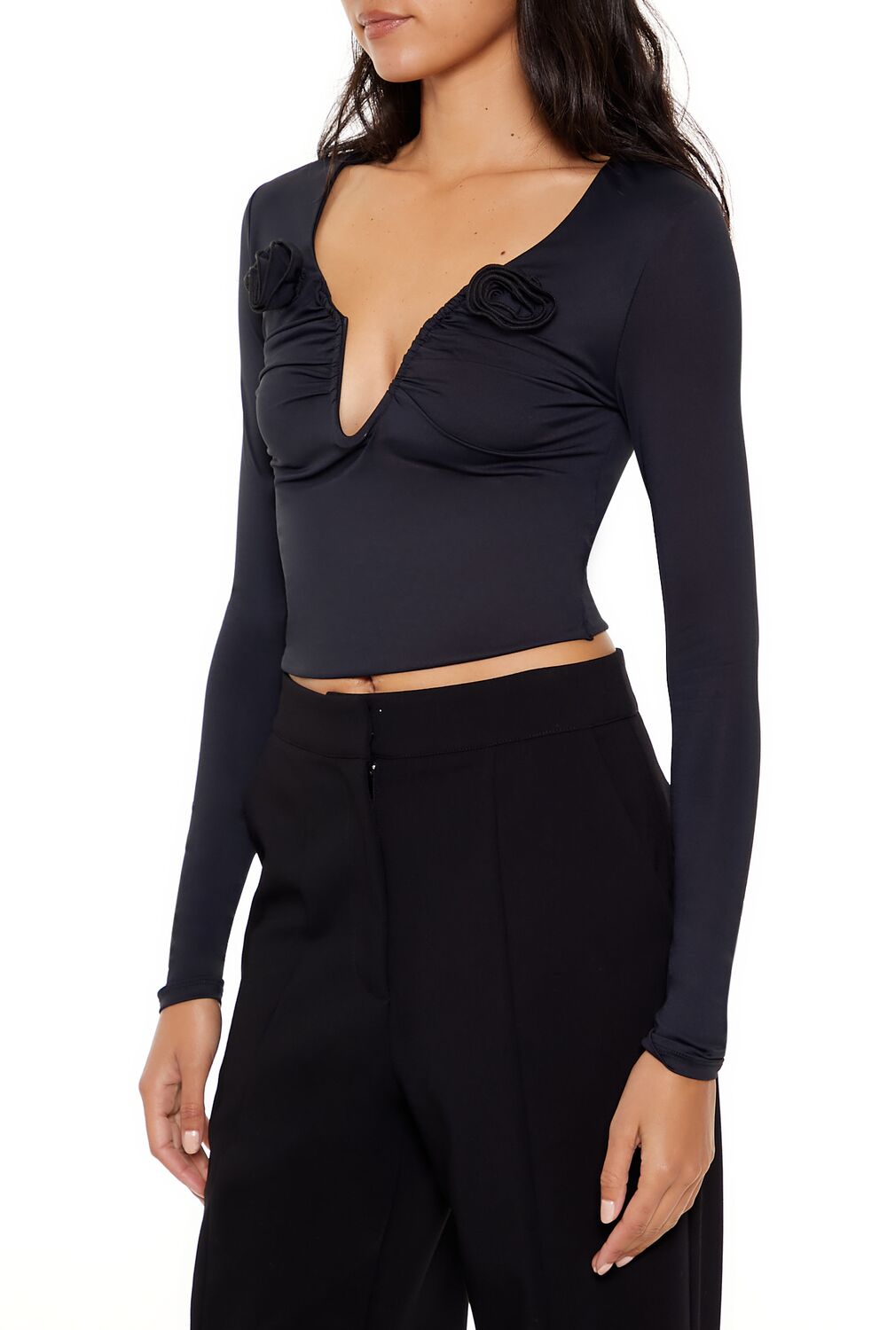 Rosette Long-Sleeve Crop Top - Image 4