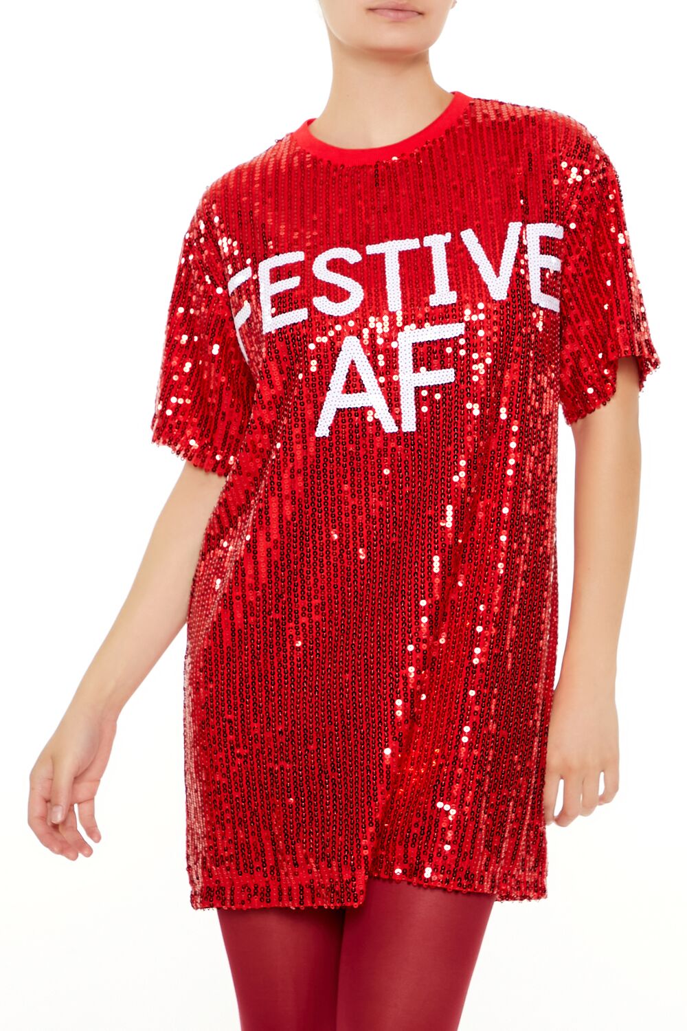 Sequin Festive AF T-Shirt Dress - Image 2