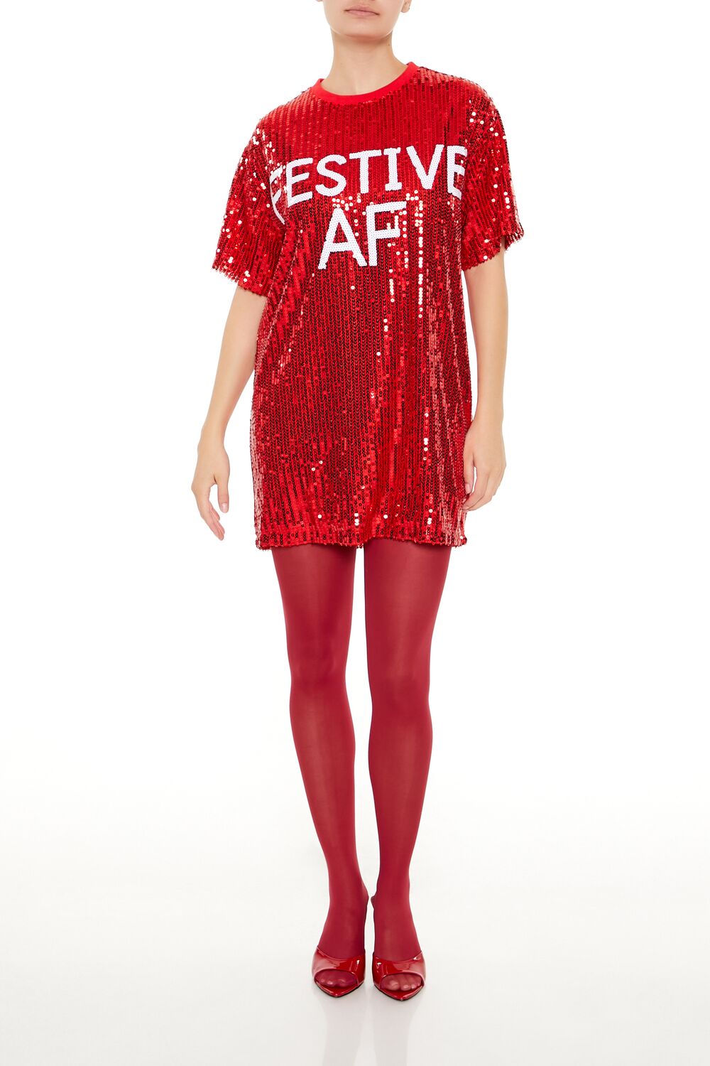 Sequin Festive AF T-Shirt Dress - Image 6