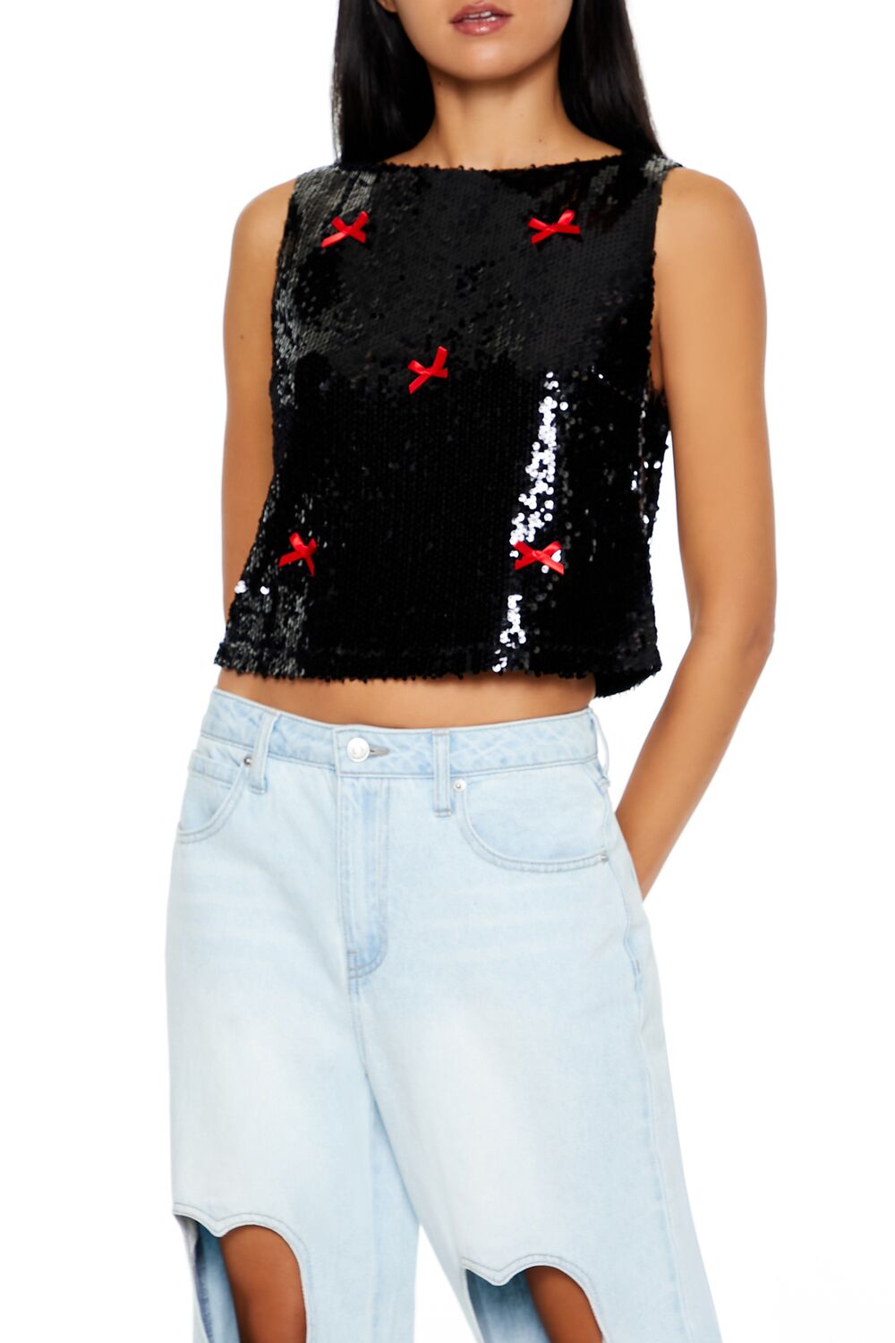 Sequin Bow Boxy Crop Top - Image 6