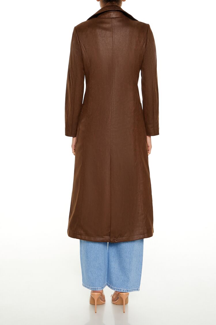 Notched Faux Suede Trench Coat - Image 4