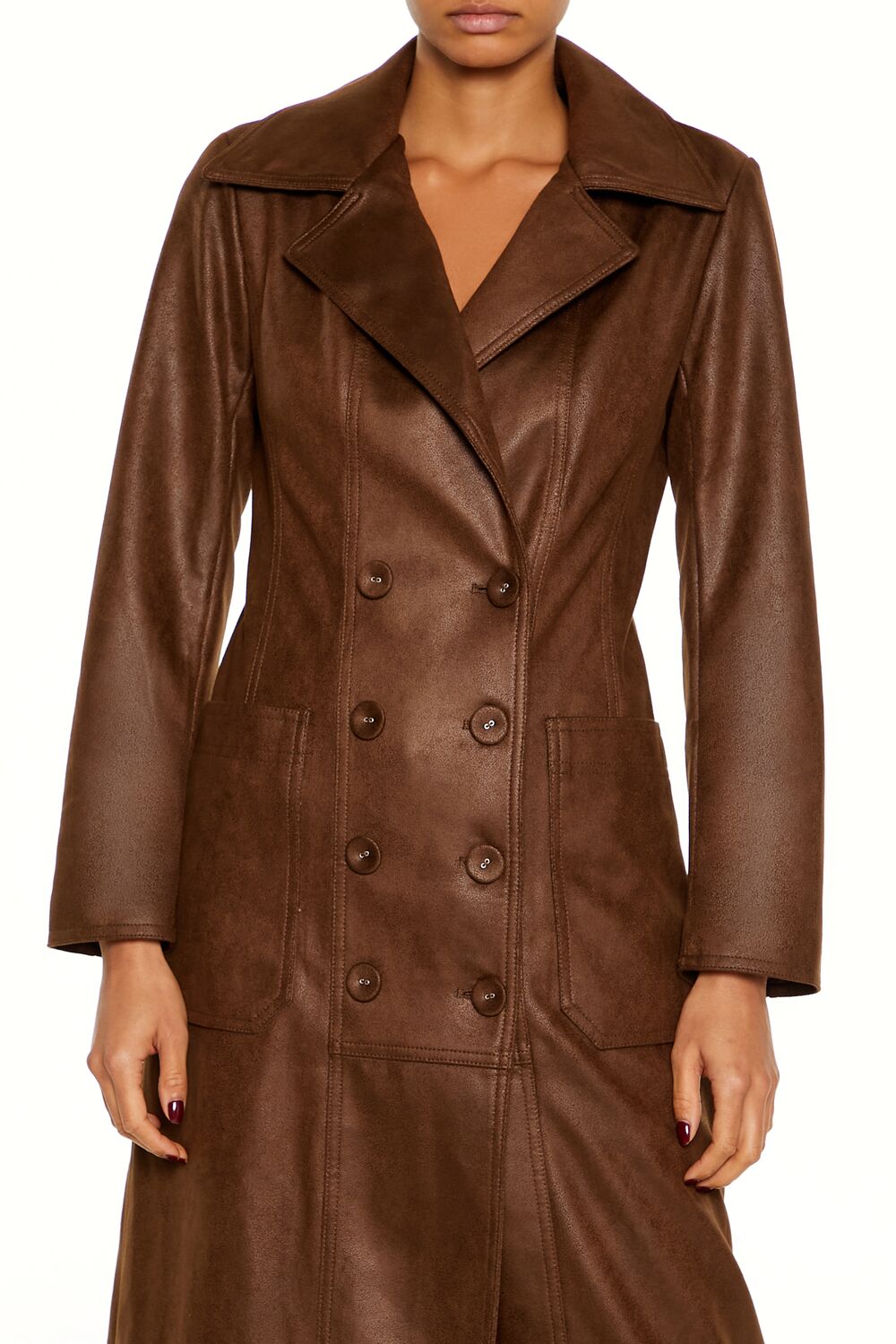 Notched Faux Suede Trench Coat - Image 5
