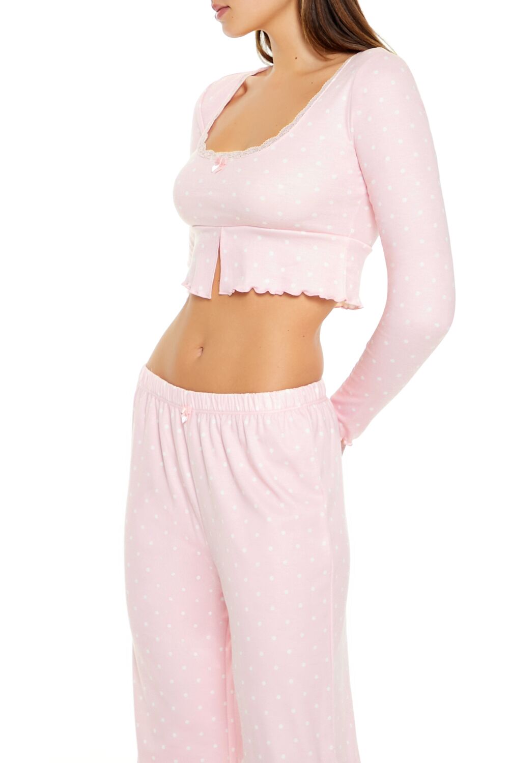 Polka Dot Bow Pajama Crop Top - Image 4