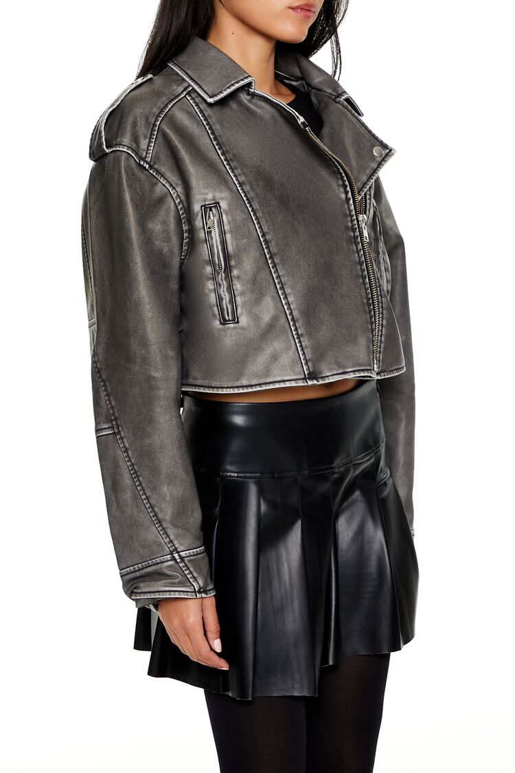 Faux Leather Cropped Moto Jacket - Image 4