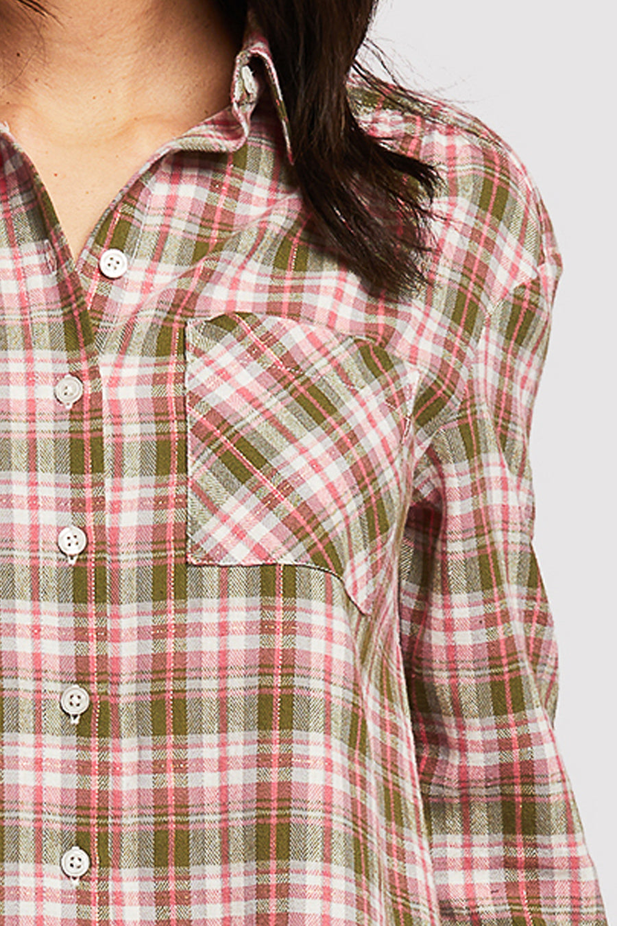 Long Sleeve Button Down Shirt. Chest Patch Pockets Shirred Shoulder Detail - Image 3