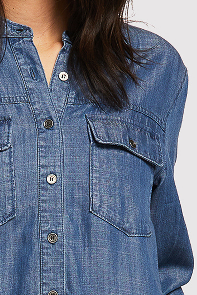 Nanette Long Sleeve Button Down Madarin Collar Double Button Flap Chest Pockets - Image 3