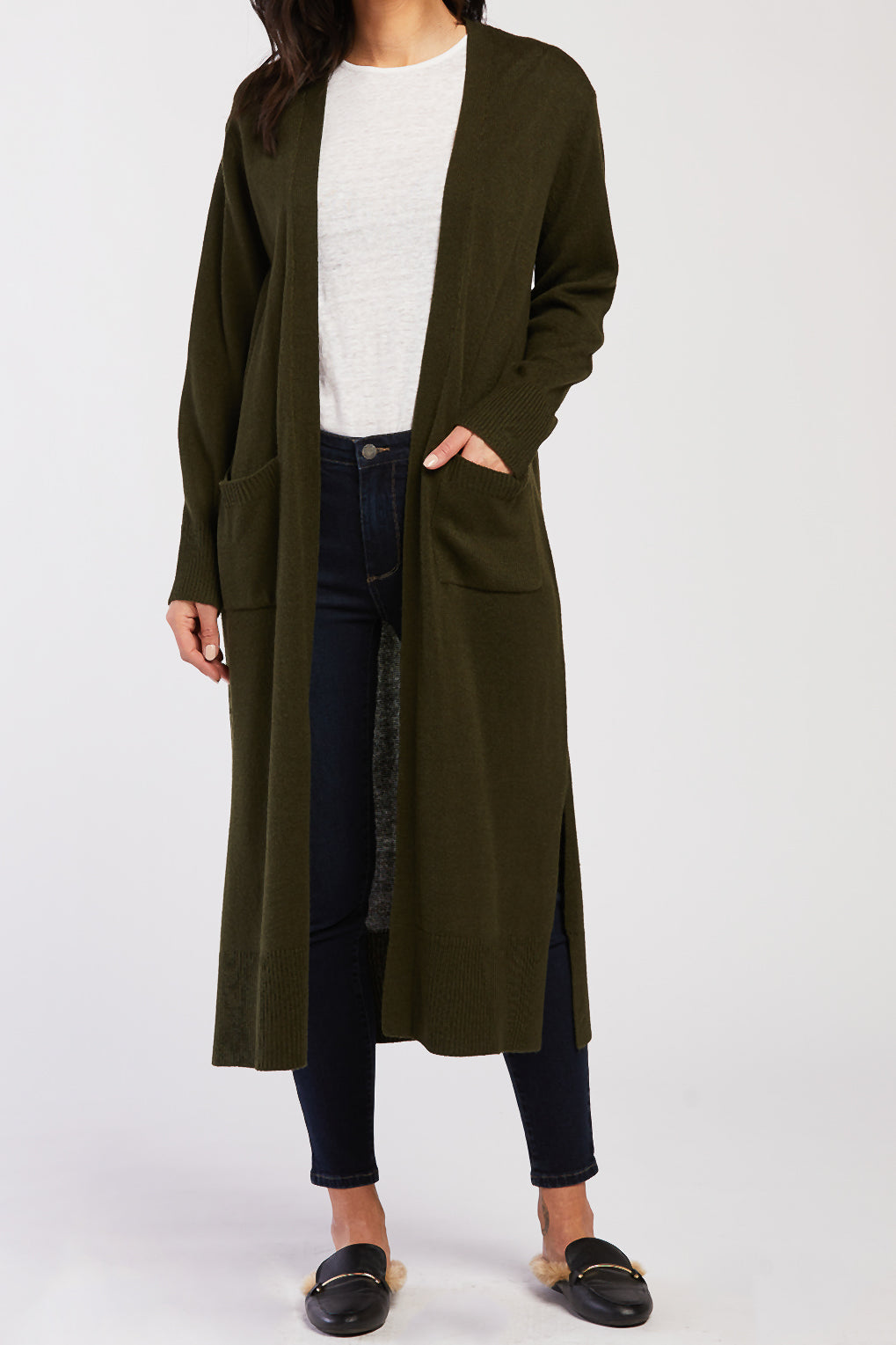 Long Sleeve Long Knit Duster Front Pockets - Image 2