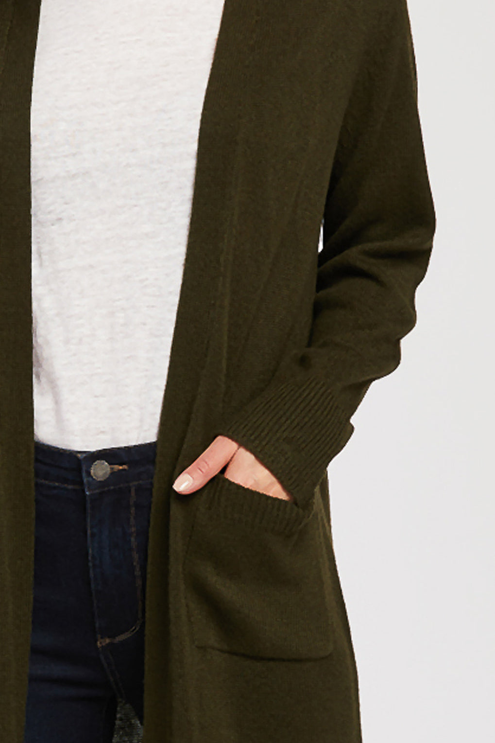 Long Sleeve Long Knit Duster Front Pockets - Image 3
