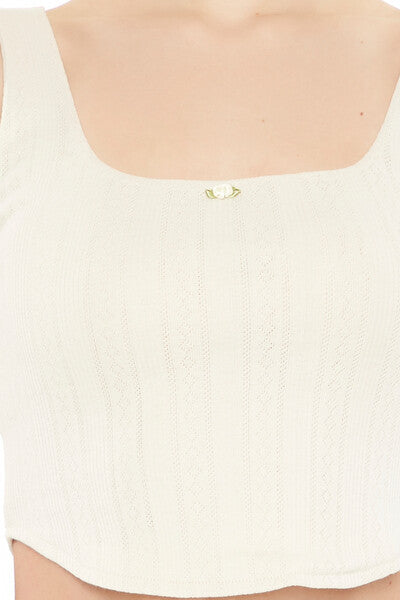 Rosette Pointelle Knit Crop Top - Image 5